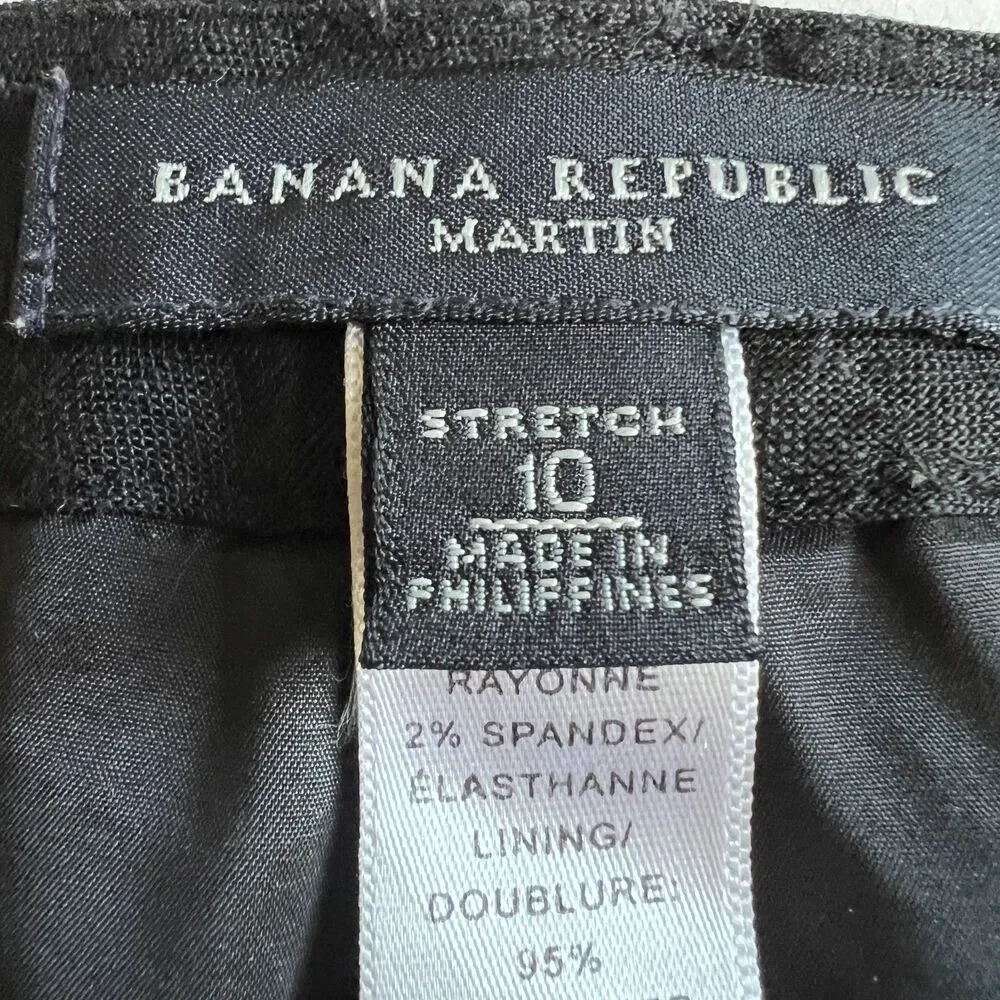 Banana Republic Pants Womens 10 Martin Fit Stretch Linen Blend Black Wide Leg